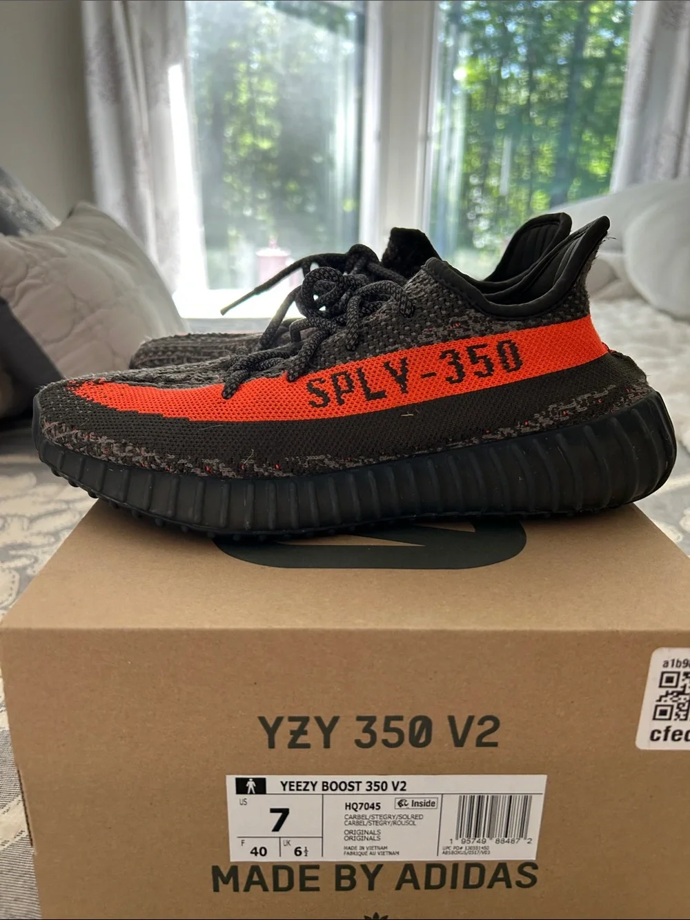 adidas mens YZY 350 Boost-Style Knit Sneakers in Black and Orange